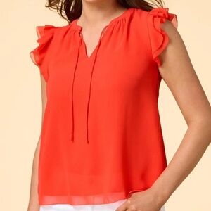 ✨NWT✨ FAB'RIK Women's Orange Ruffle Sleeve Top - Large